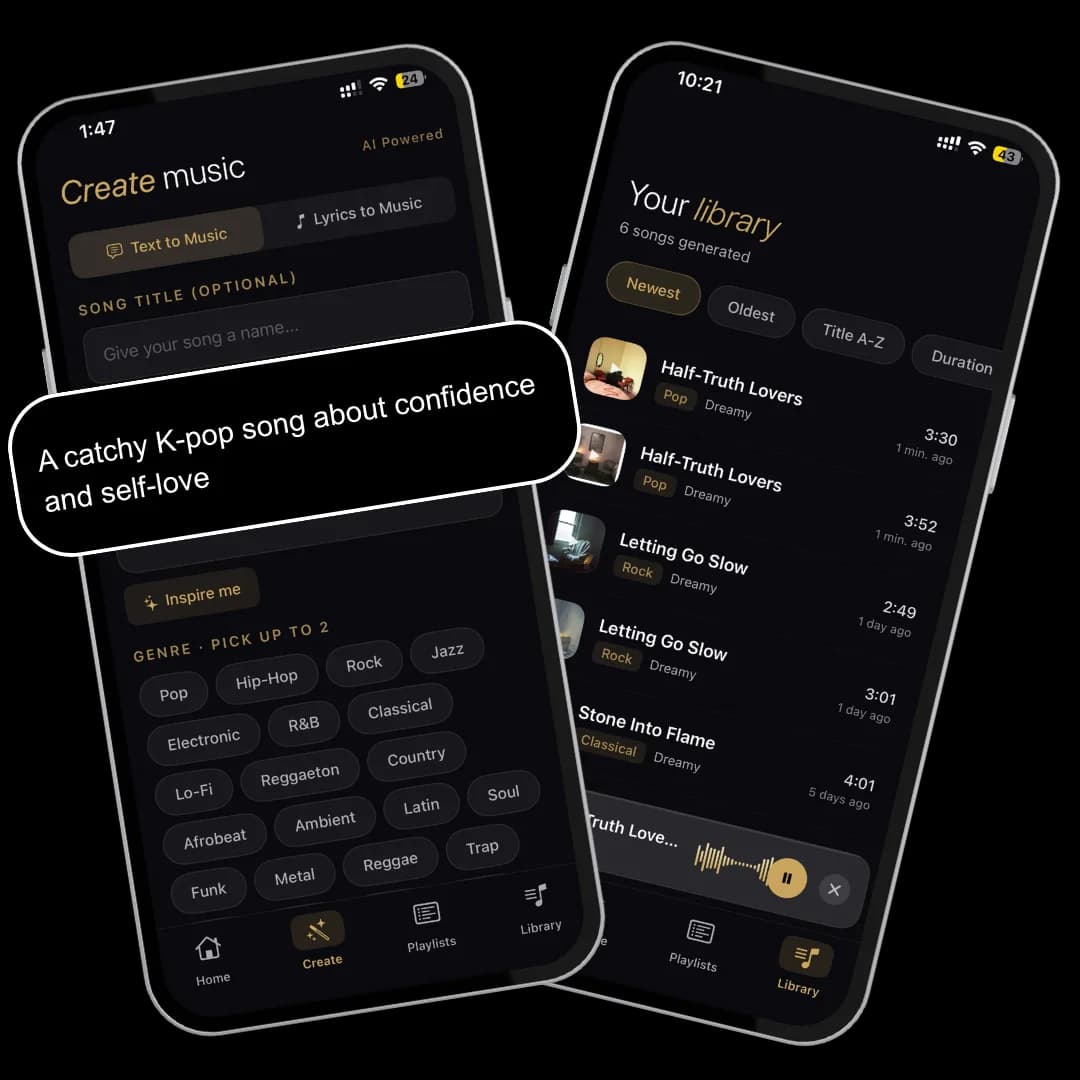 Muziko AI song generator app running on iPhone