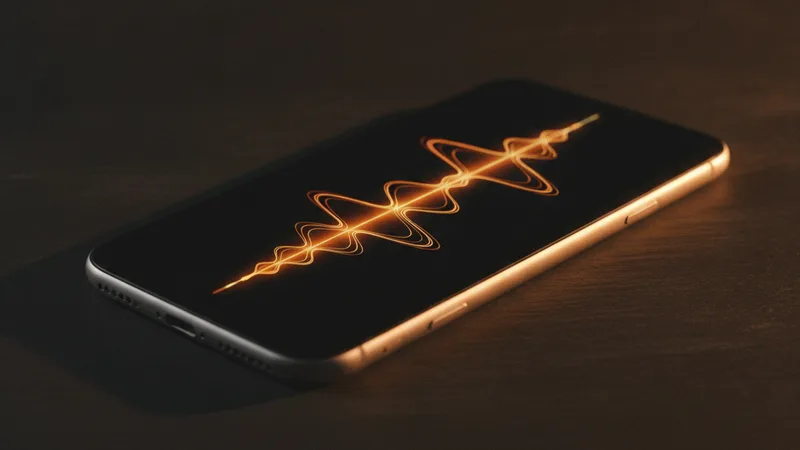 iPhone showing bass waveform in vibrant orange tones with warm side lighting